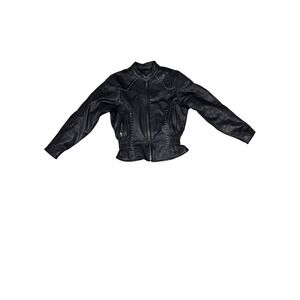 Womens UNIK Premium Black Leather‎ Motorcycle Biker Studded Jacket Medium
